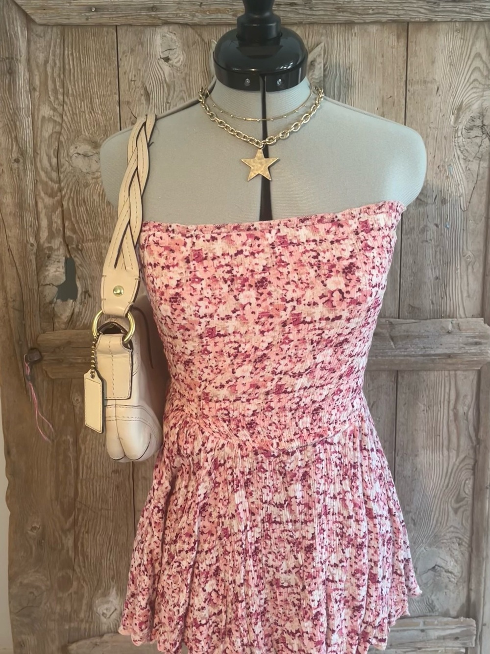 Garage Strapless Pink Floral Dress with Built in Shorts
